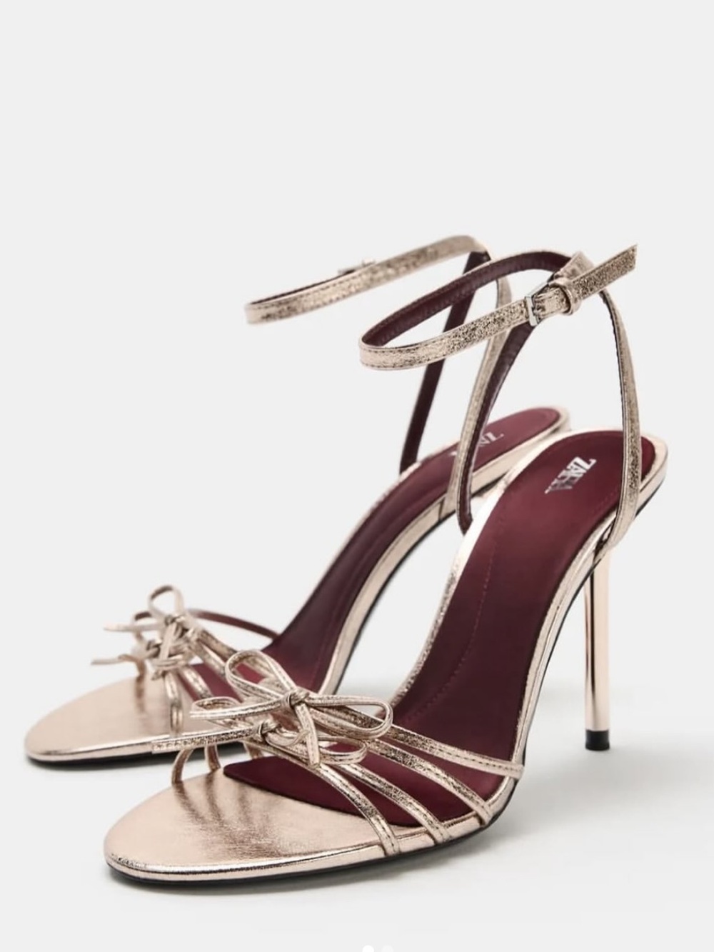 Zara Metallic Rose Gold Strappy Stiletto Sandals